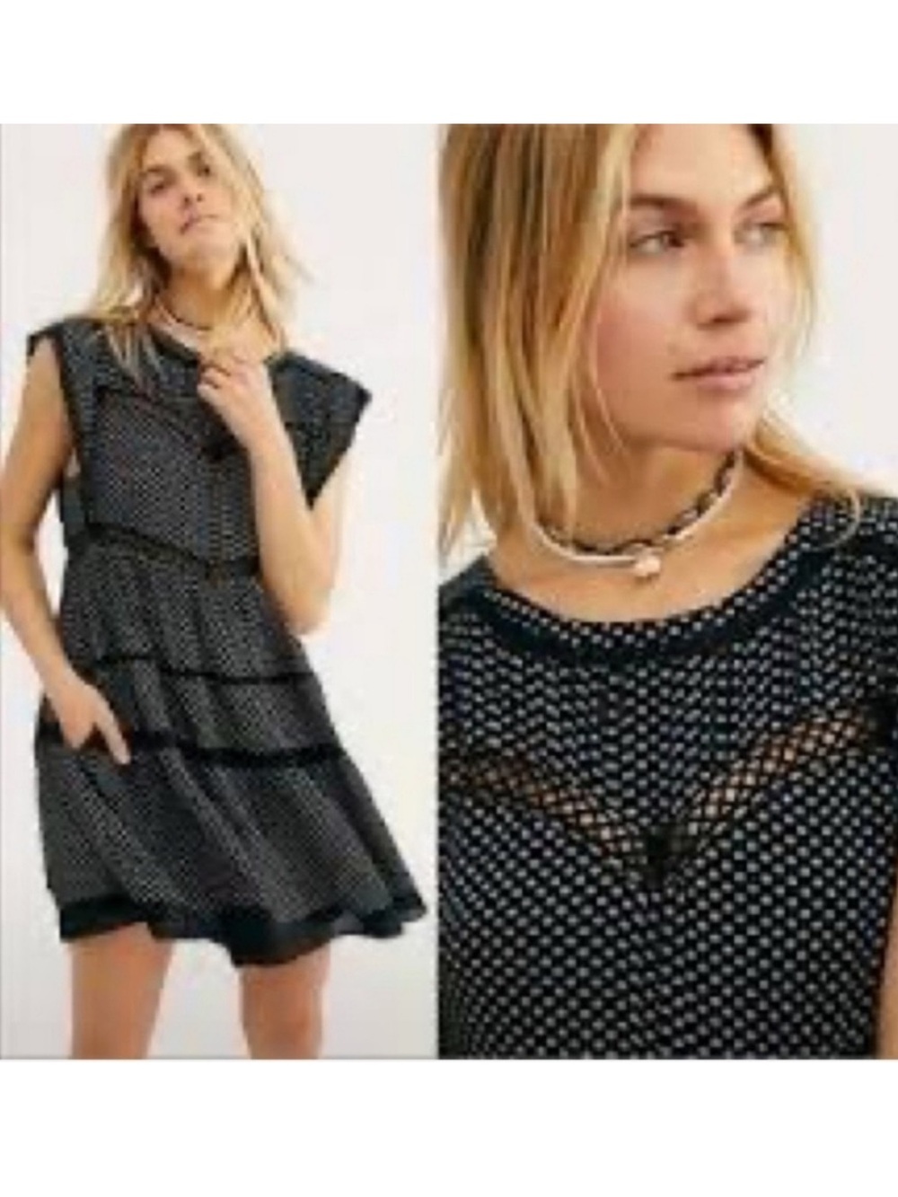 Free People Black Flower Polka Dot Mini Dress